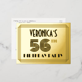 56th Birthday Party Art Deco Style "56" + Name Folie Einladungspostkarte