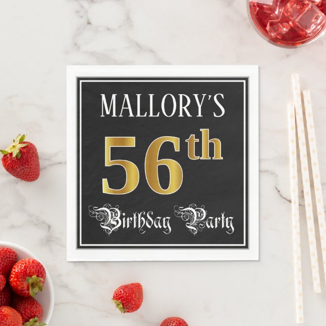 56th Birthday Party — Fancy Script, Faux Gold Look Serviette (Beispiel)