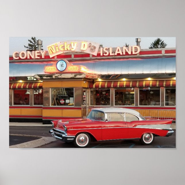 '57 Chevy mit einer 50er Jahre Style Coney Island Poster (Vorne)