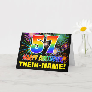 57. Geburtstag: Bold, Fun, Fireworks, Rainbow 57 Karte