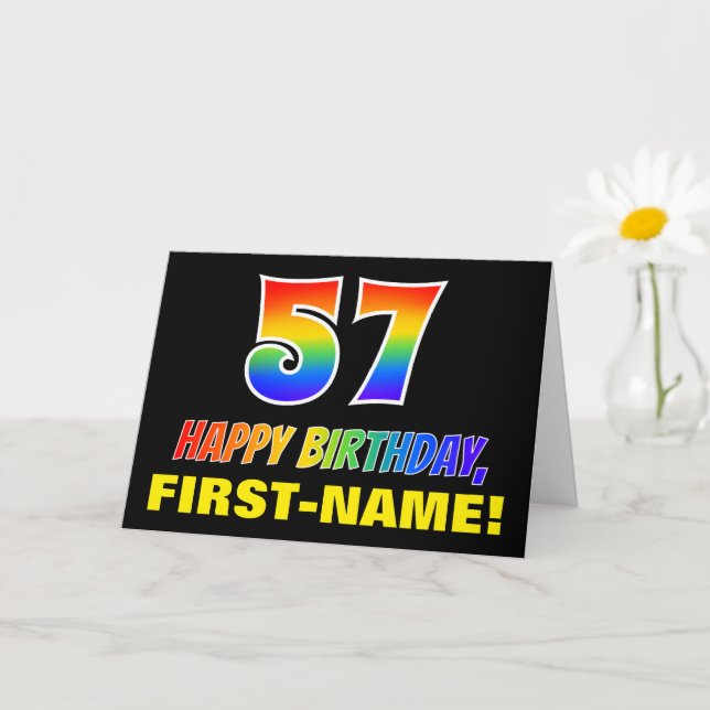 57. Geburtstag: Bold, Fun, Simple, Rainbow 57 Karte (Kleine Pflanze)
