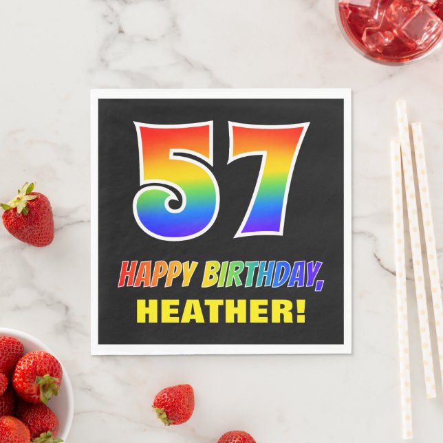 57. Geburtstag: Bold, Fun, Simple, Rainbow 57 Serviette (Beispiel)