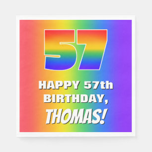 57. Geburtstag: Farbiges, lustiges Regenbogenmuste Serviette