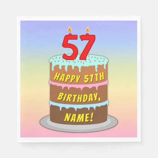57. Geburtstag: Fun Cake and Candles + Individuell Serviette (Vorderseite)