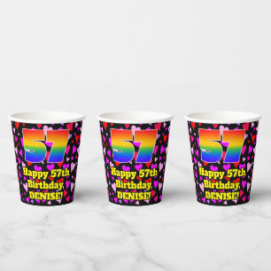 57. Geburtstag: Loving Hearts Pattern, Regenbogen Pappbecher