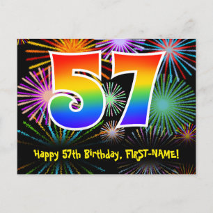 57. Geburtstag – Lustiges Feuerwerk Muster + Regen Postkarte