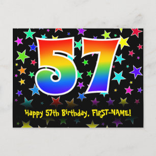 57. Geburtstag: Lustiges Sterne-Muster, Regenbogen Postkarte