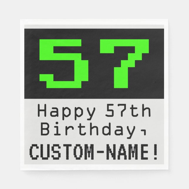 57. Geburtstag - Nerdy / Geeky Style "57" & Name Serviette (Vorderseite)