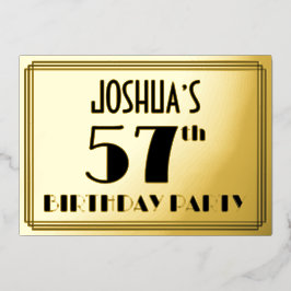 57. Geburtstagsparty — Art Deco Look "57" + Name Folieneinladung