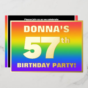 57. Geburtstagsparty: Spaß, farbenfrohe Regenbogen Folieneinladung