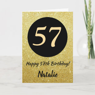 57. Happy Birthday Black and Gold Glitzer Card Karte