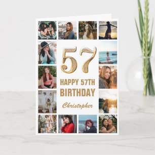 57. Happy Birthday Gold und White Foto Collage Karte
