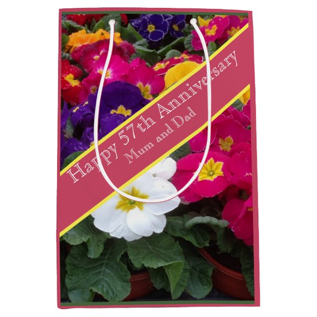 57. Hochzeitstag Buntes Polyanthus Mittlere Geschenktüte (Vorderseite)