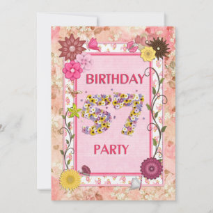 57e anniversaire invitation fête avec cadre fleuri