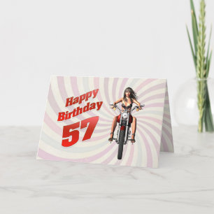 57e carte d'anniversaire avec une fille de moto