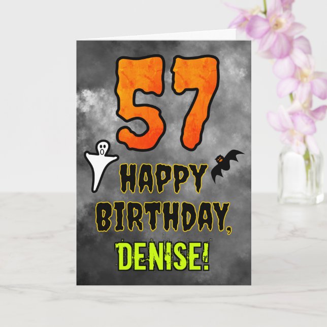 57th Birthday: Eerie Halloween Theme + Custom Name Karte (Orchidee)