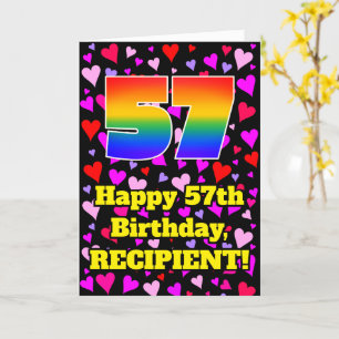 57th Birthday: Loving Hearts Pattern, Rainbow # 57 Karte