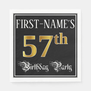 57th Birthday Party — Fancy Script, Faux Gold Look Serviette