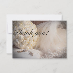 5882-Bouquet mit Rings, Veil & Cross Dankeskarte