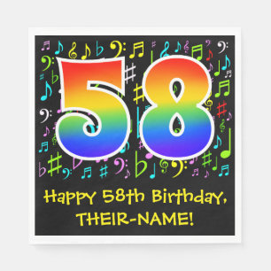 58. Geburtstag - Farbige Musiksymbole, Regenbogen  Serviette