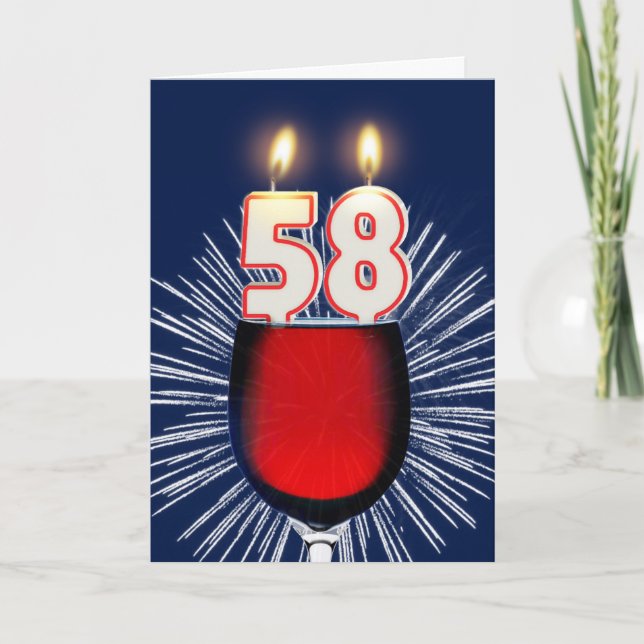 58. Geburtstag mit Wein und Kerzen Karte (Vorderseite)
