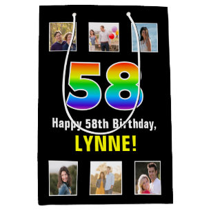 58. Geburtstag: Regenbogen "58", benutzerdefiniert Mittlere Geschenktüte