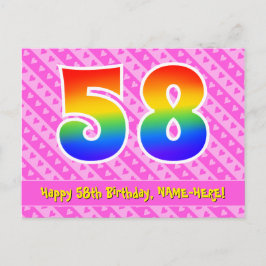 58. Geburtstag: Rosa Streifen & Herz, Regenbogen 5 Postkarte