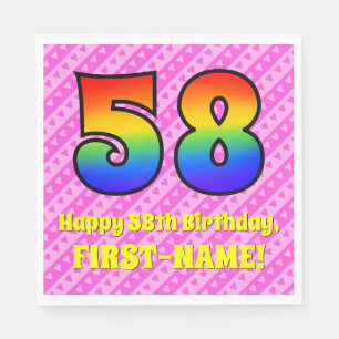 58. Geburtstag: Rosa Streifen & Herz, Regenbogen # Serviette