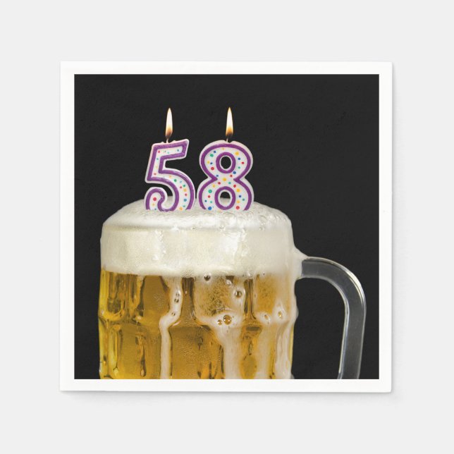 58. Geburtstagsbär auf schwarz Serviette (Vorderseite)