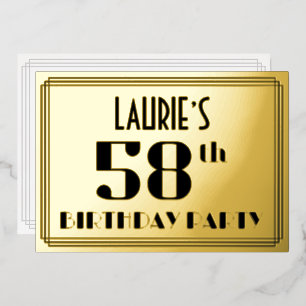 58. Geburtstagsfeier: Art Deco-Look „58“ und Name Folieneinladung