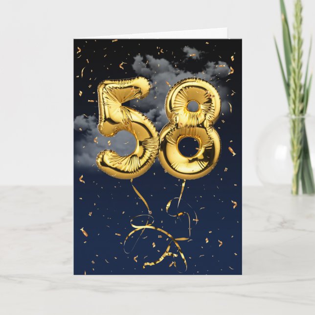 58e Anniversaire Gold Mylar Balloon et carte Confe (Devant)
