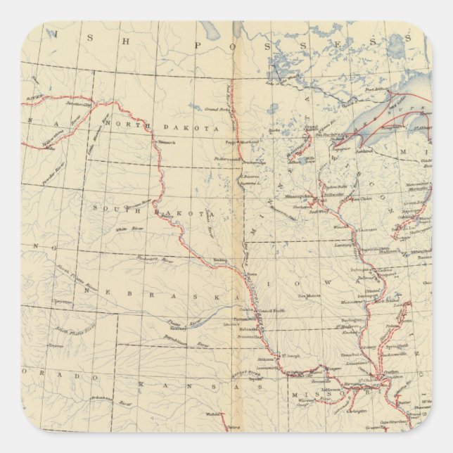 59 Flüsse, Routen 1890 Quadratischer Aufkleber (Vorderseite)