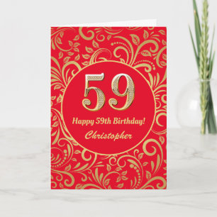 59. Geburtstag Muster Rot und Gold Floral Karte