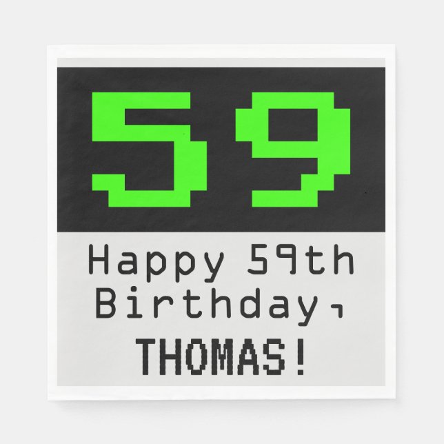 59. Geburtstag - Nerdy / Geeky Style "59" & Name Serviette (Vorderseite)