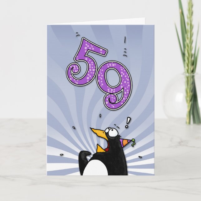 59. Geburtstag - Pinguin-Überraschungskarte Karte (Vorderseite)
