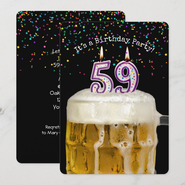 59. Geburtstagskandle-Party Einladung (Vorne/Hinten)