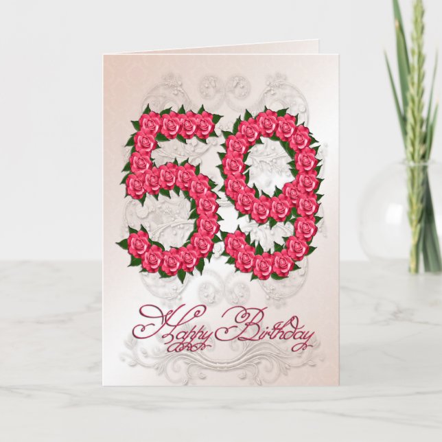 59e anniversaire carte avec roses et feuilles (Devant)