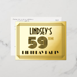 59th Birthday Party ~ Art Deco Style “59” + Name Folie Einladungspostkarte