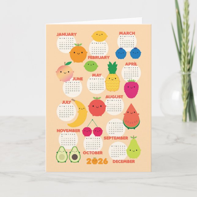 5 A Day Kawaii Fruits 2026 Kalender Karte (Vorderseite)