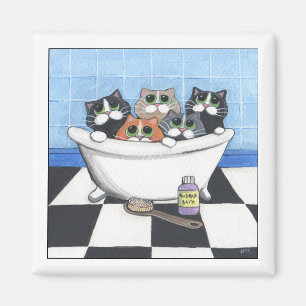 5 Chats Prenant Un Bain - Aimant Chat