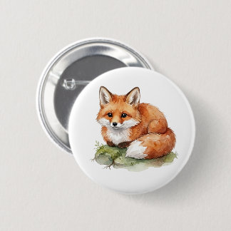 5 Cm Badge rond à motif de renard à l'aquarelle