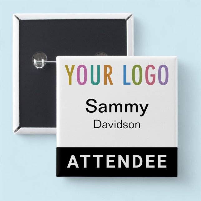 5 Cm Nom du participant Badge avec logo Carré noir Pinb (MISOOK Attendee Black Name Button with Logo)