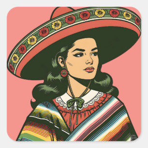 5 de Mayo Fiesta Retro Sarape Gastgeschenk Quadratischer Aufkleber