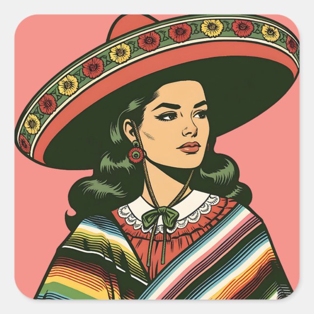 5 de Mayo Fiesta Retro Sarape Gastgeschenk Quadratischer Aufkleber (Vorderseite)