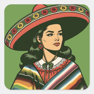 5 de Mayo Fiesta Retro Sarape Gastgeschenk Quadratischer Aufkleber