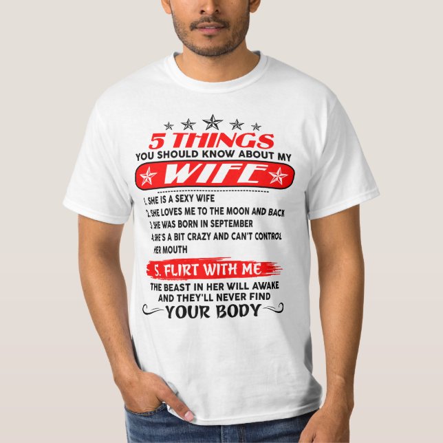 5 DINGE, DIE SIE ÜBER MEINE Ehefrau 09 WISSEN SOLL T-Shirt (Vorderseite)