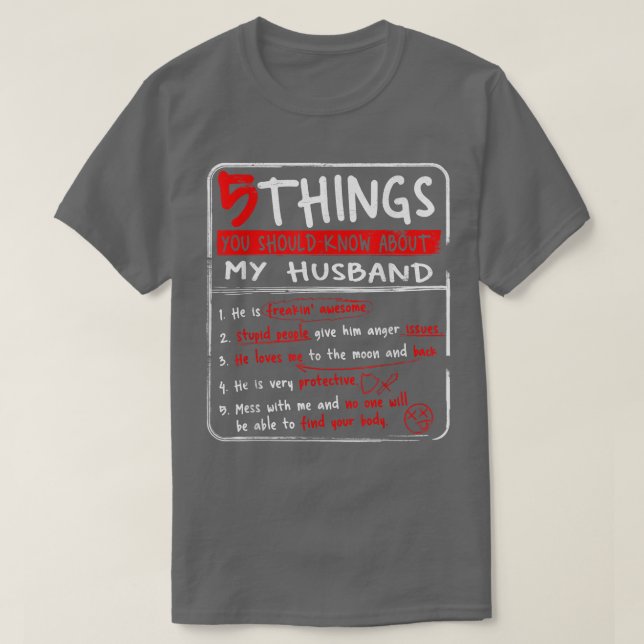 5 Dinge, die Sie über meine Ehefrau Gif T-Shirt (Design vorne)