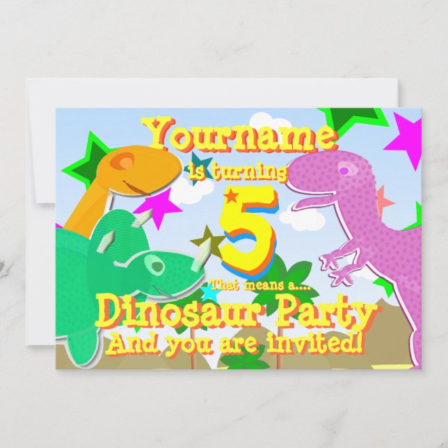 5 Dinosaures Invitations De Fête D'Anniversaire (Devant)