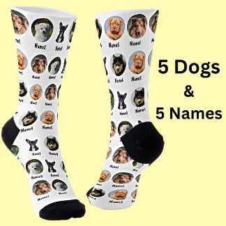 5 Dogs, 5 Names, Dog Photo - Personalized White Socken