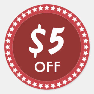 5 Dollar HORS Vente Remise Sticker Rouge